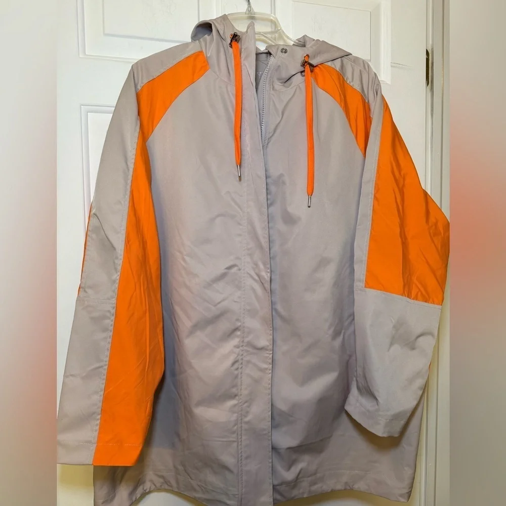 Ulla Popken Hyprar 20 22 2X Beige Neon Orange Hooded Jacket Windbreaker NWT Plus